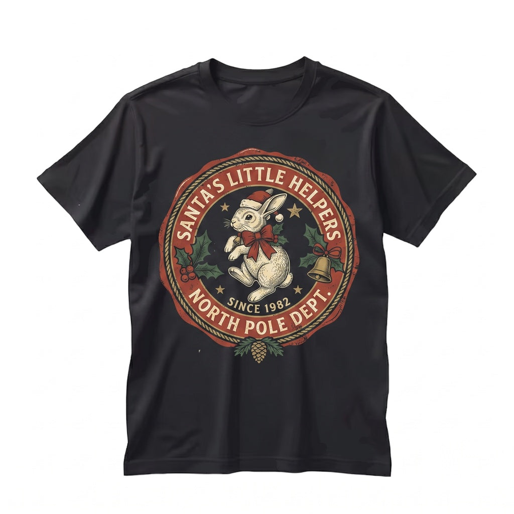 Three Festive Christmas Bunnies Vintage Holiday Rabbit Graphic Gift for Animal Lovers Unisex TShirt