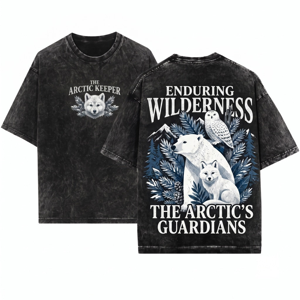 Retro Arctic Wildlife Polar Bear Fox Owl Winter Wilderness Nature Animal Lover Unisex Wash T-Shirt
