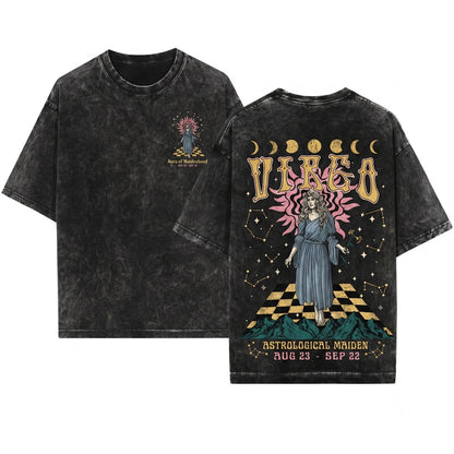 Virgo Vintage Celestial Zodiac Astrology Graphic Birthday Gift Unisex Wash T-Shirt