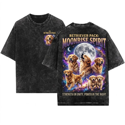 Vintage Golden Retriever Full Moon Howling Graphic Space Dog Gift Unisex Wash T-Shirt