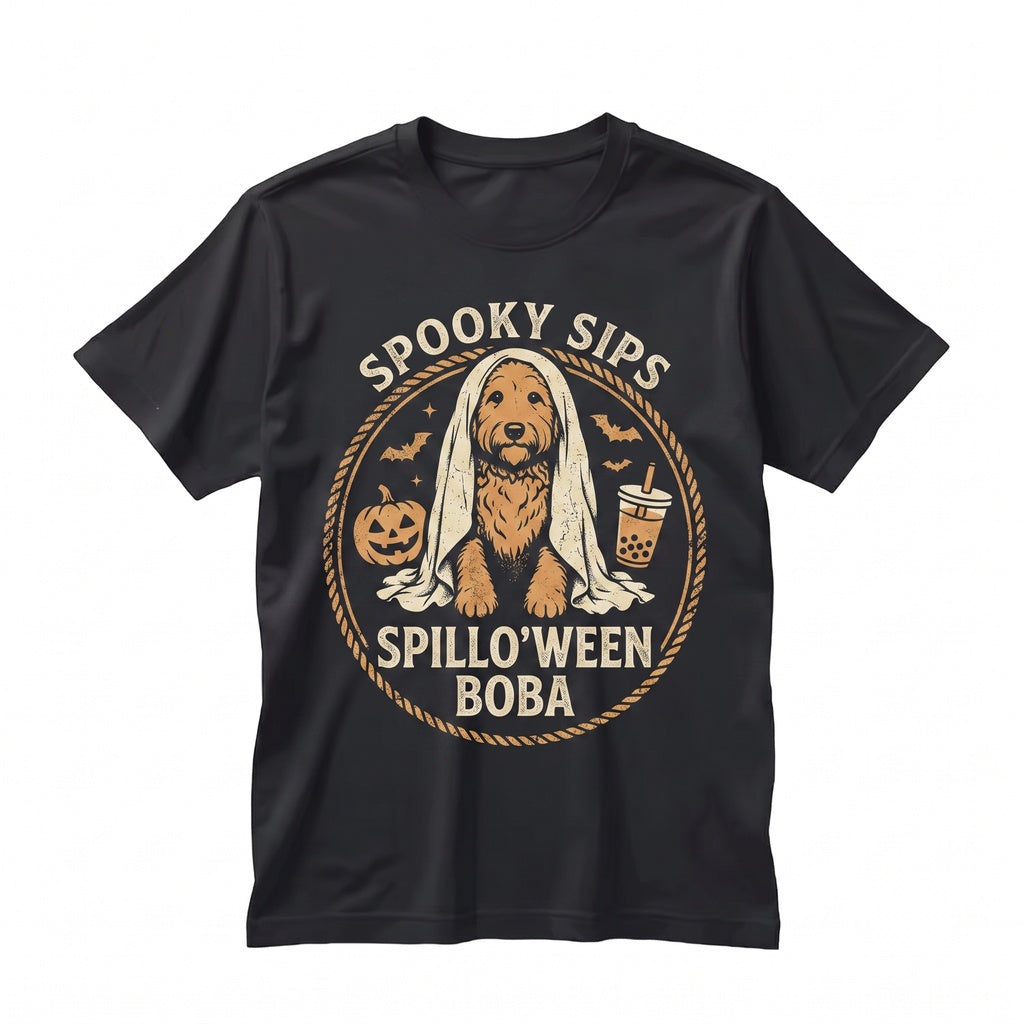 Cute Spooky Goldendoodle Halloween Ghost Boba Dog Lover Gift Unisex TShirt