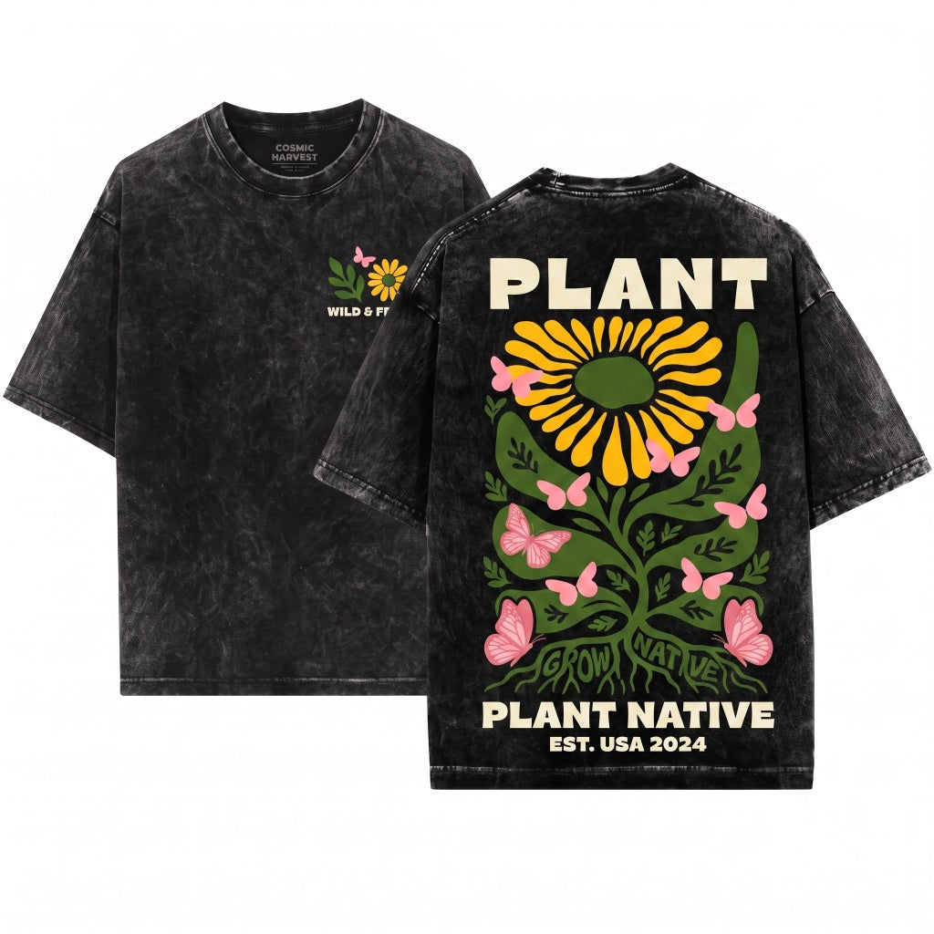 Plant Native Abstract Floral Sustainable Gardening Graphic Unisex Wash T-Shirt