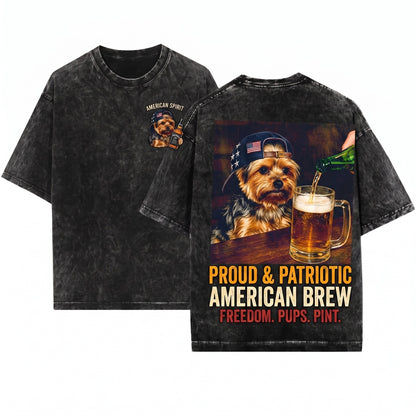Patriotic Yorkie Drinking Beer 4th Of July Dog Lover USA Meme Independence Day Gift Unisex Wash T-Shirt