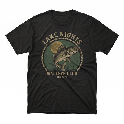 Walleye Fishing Graphic 90s Moonlit Lake Fisherman Gift Outdoor Adventure Unisex TShirt