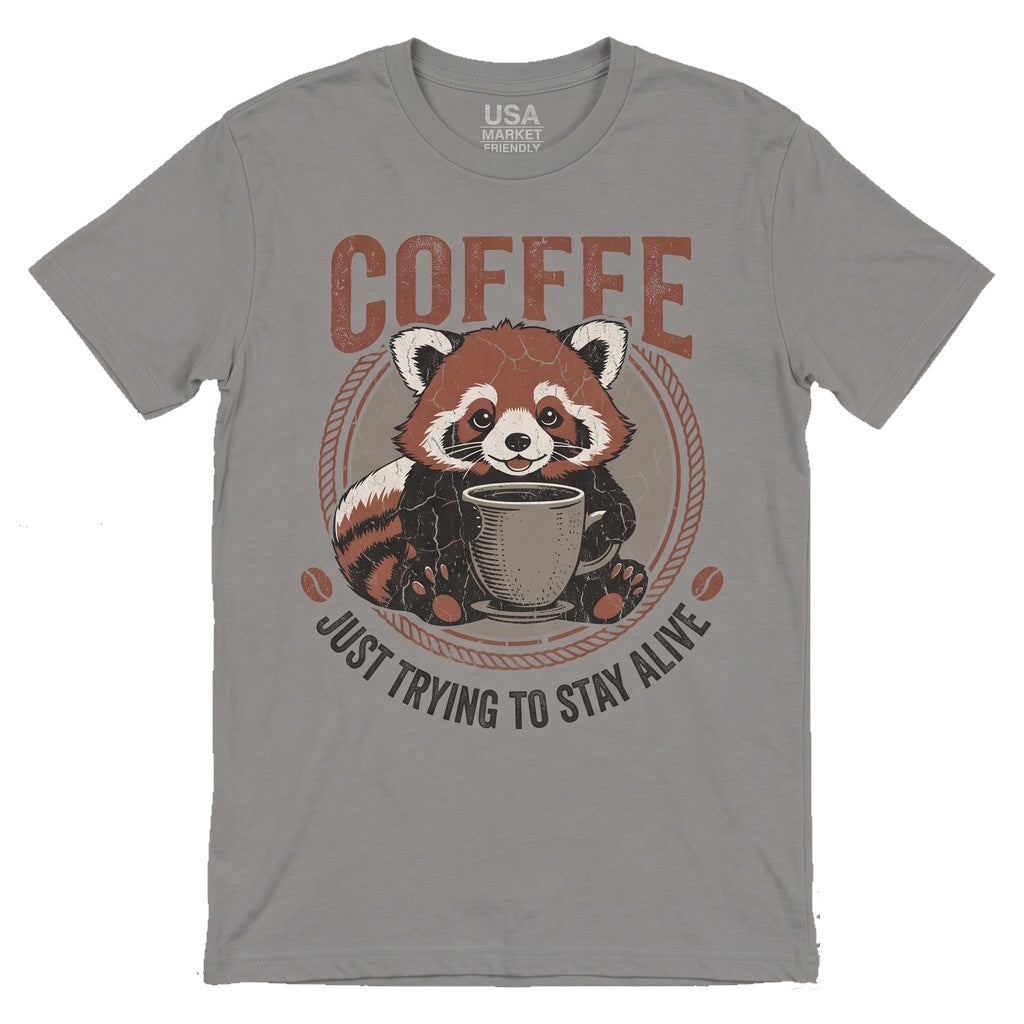 Cute Funny Red Panda Staying Alive With Coffee Vintage Retro Barista Gift Unisex TShirt