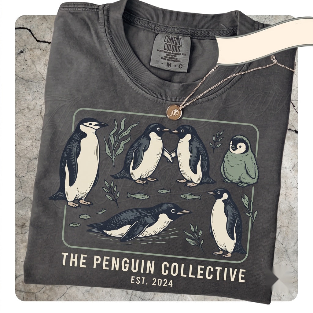 Cute Emperor Penguin Vintage Antarctic Wildlife Nature Graphic Illustration Gift Unisex TShirt