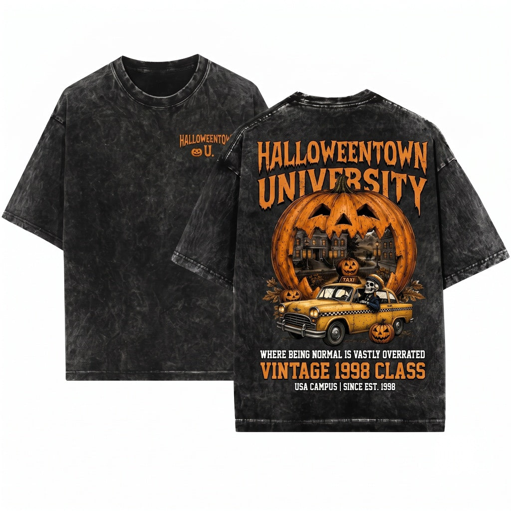 Vintage Halloween University Pumpkin Spooky Town Crewneck Unisex Wash T-Shirt