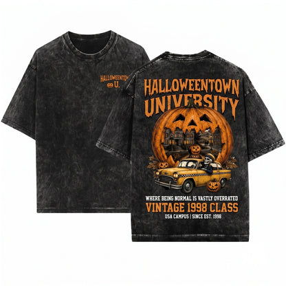 Vintage Halloween University Pumpkin Spooky Town Crewneck Unisex Wash T-Shirt