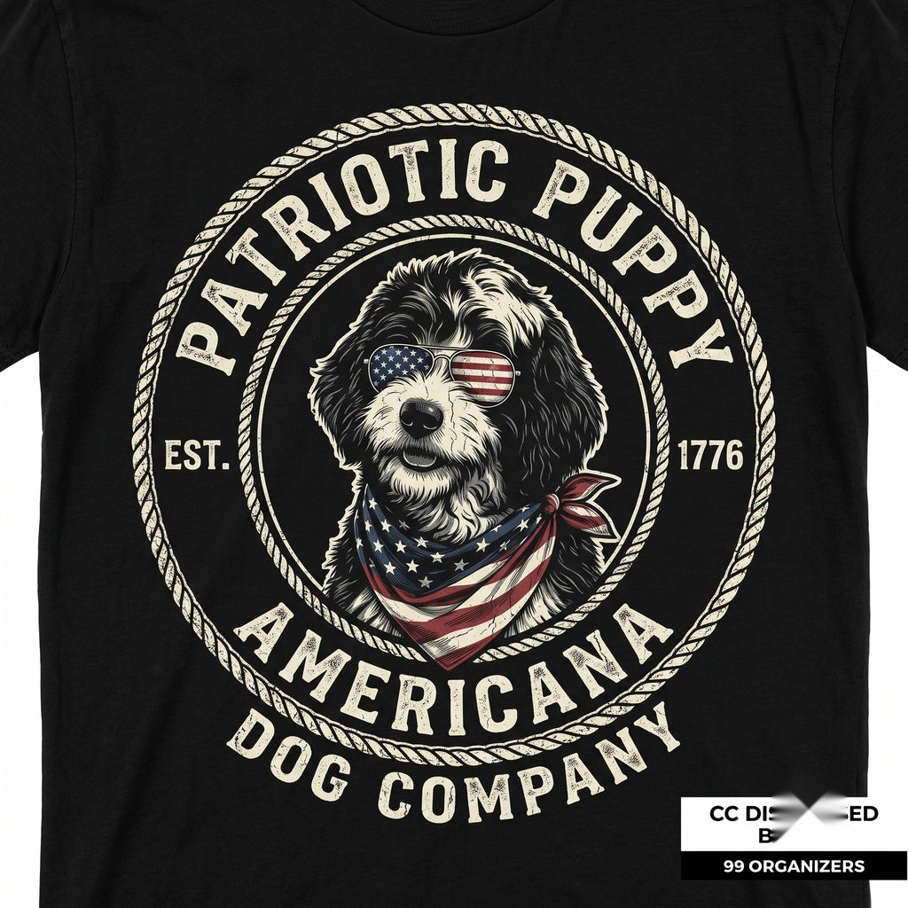 Bernedoodle Patriotic American Flag 4th of July Puppy Dog Lover Gift Unisex TShirt