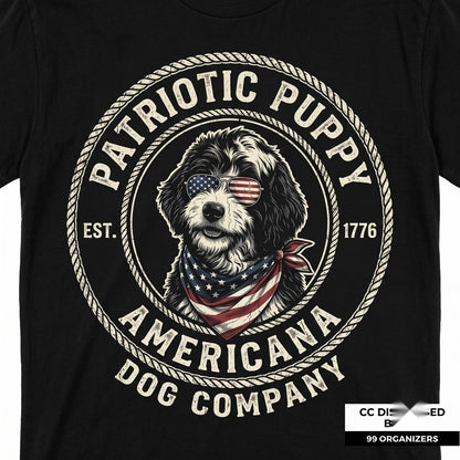Bernedoodle Patriotic American Flag 4th of July Puppy Dog Lover Gift Unisex TShirt