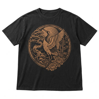 Vintage Japanese Crane Graphic Art, Red Sun Asian Bird Floral Nature Aesthetic Gift Unisex TShirt