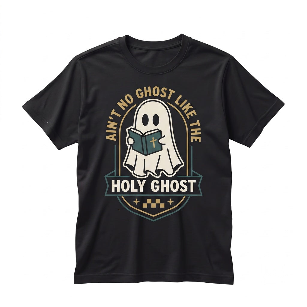 Funny Cute Ghost Reading Holy Bible Catholic Retro Religious Graphic Gift Unisex TShirt