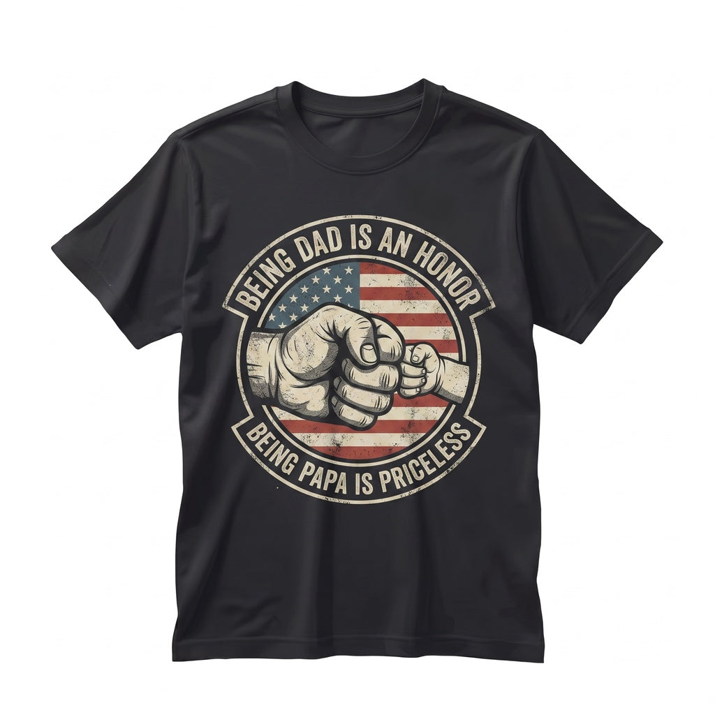 Being Dad Is An Honor Papa Priceless Dads American Flag Fathers Day Vintage Daddy Present Patriotic 4th Of July Unisex TShirt