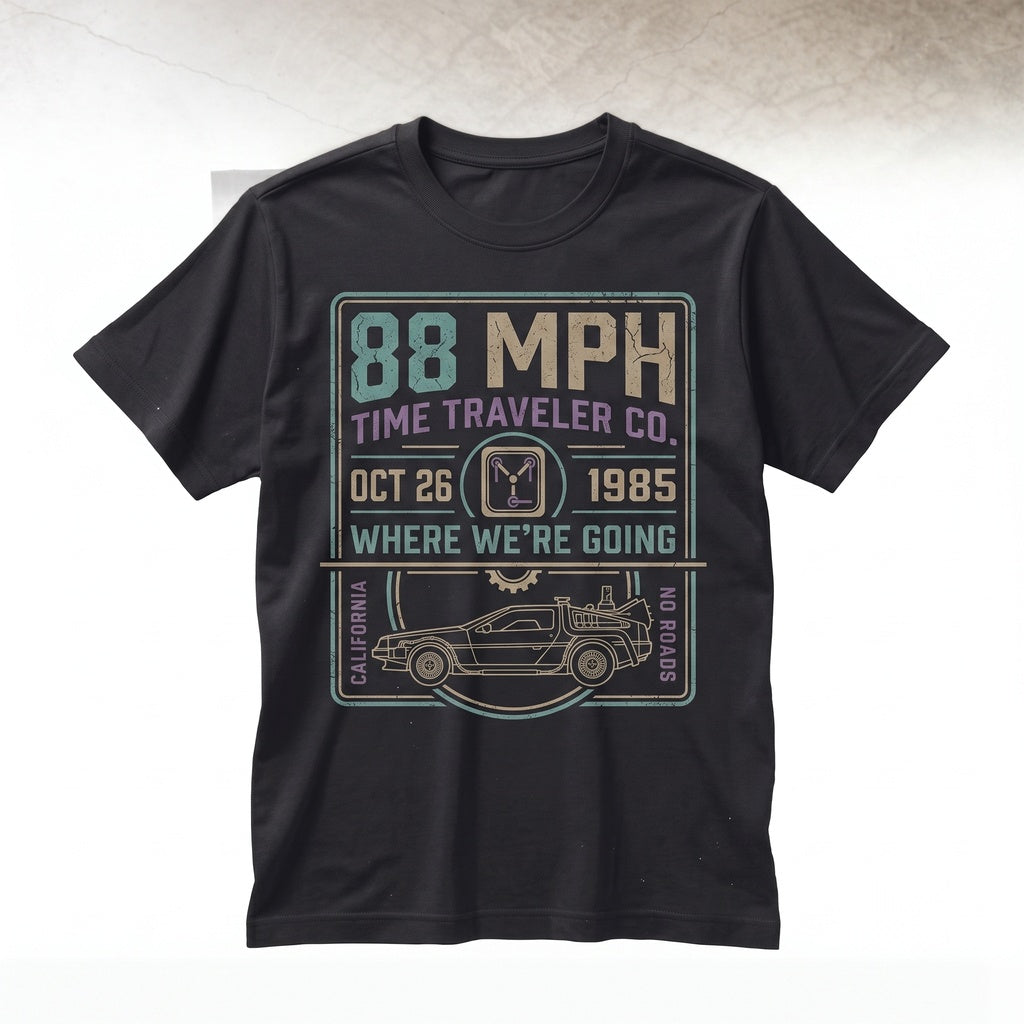 Vintage 80s Sci-Fi Time Travel Movie Graphic 88 MPH Retro DeLorean Unisex TShirt