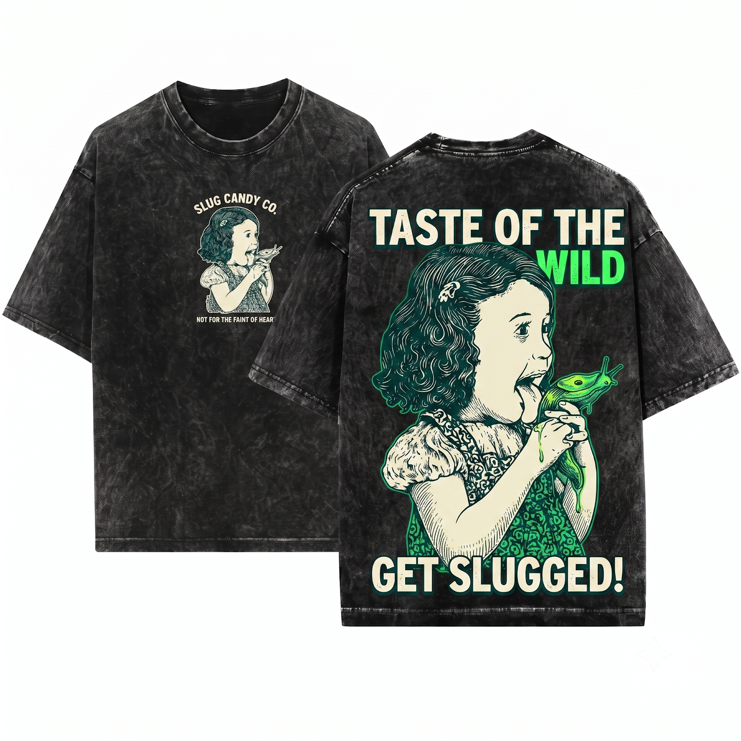 Vintage Girl With Slug Graphic Tee - Weird Aesthetic Creepy Cute Meme Retro Grotesque Dark Humor Surreal Art Gift Unisex Heavyweight Garment-Dyed T-Shirt