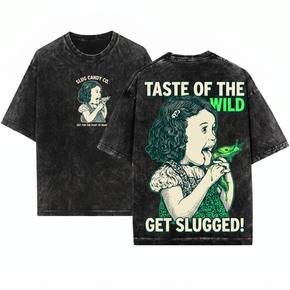Vintage Girl With Slug Graphic Tee - Weird Aesthetic Creepy Cute Meme Retro Grotesque Dark Humor Surreal Art Gift Unisex Heavyweight Garment-Dyed T-Shirt
