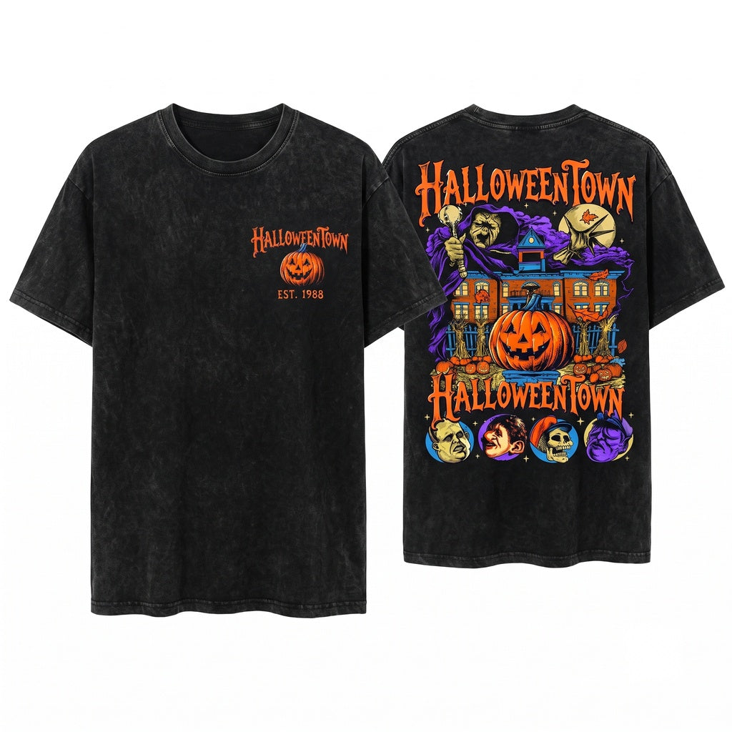 Retro Spooky Season 90s Halloweentown Gothic Oversized Vintage Aesthetic Unisex Wash T-Shirt