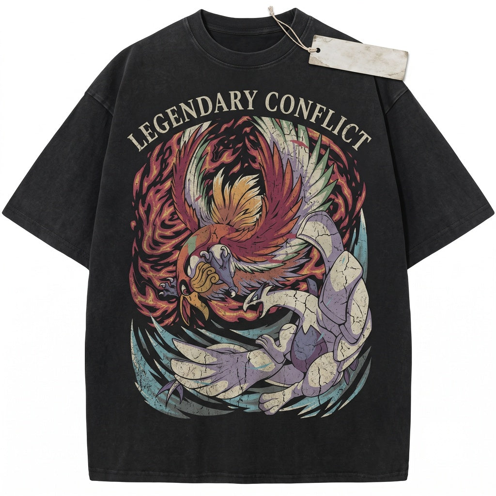 Lugia vs Ho-Oh Vintage Wash Retro Oversized Streetwear Japanese Anime Graphic Gamer Gift Unisex TShirt