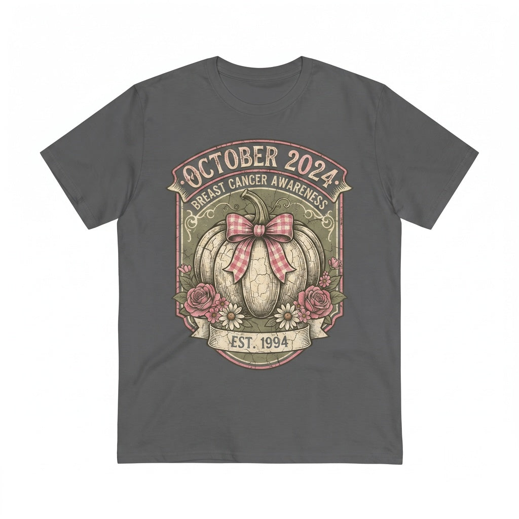 October Pink Pumpkin Floral Breast Cancer Awareness Unisex TShirt