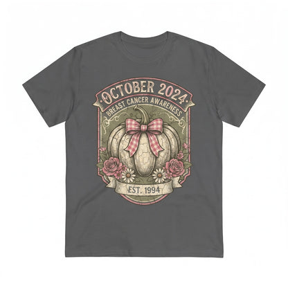 October Pink Pumpkin Floral Breast Cancer Awareness Unisex TShirt