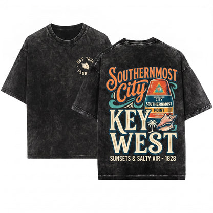 Key West Florida Tropical Island Ocean Beach Coastal Summer Vacation Tourist Gift Graphic Style Design Unisex Wash T-Shirt
