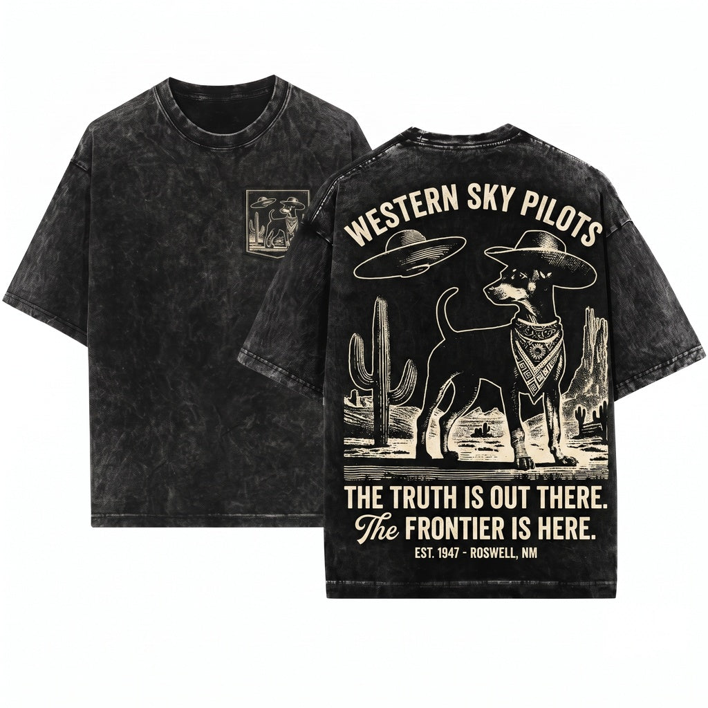 Vintage English Toy Terrier UFO Retro Alien Western Dog Gift Unisex Wash T-Shirt