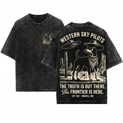 Vintage English Toy Terrier UFO Retro Alien Western Dog Gift Unisex Wash T-Shirt