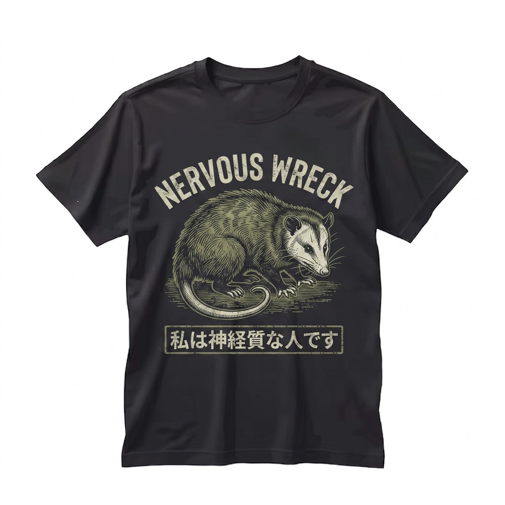 Funny Nervous Wreck Opossum Graphic Anxiety Meme Novelty Cotton Unisex TShirt