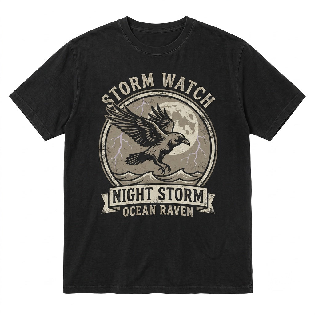 Raven Moon Gothic Crow Lightning Vintage Storm Ocean Dark Bird Gift Spooky Unisex TShirt