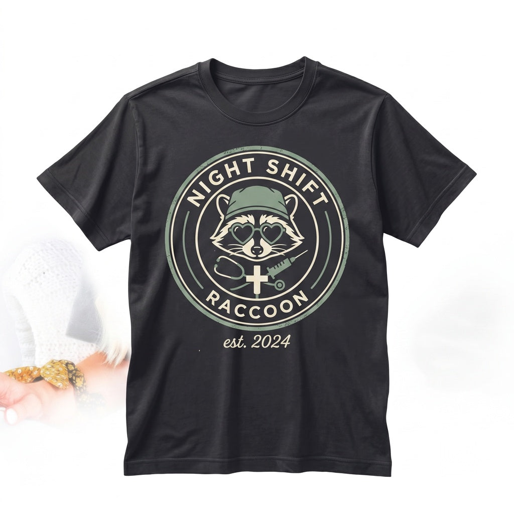 Cute Raccoon Graphic Night Shift Nurse Doctor Overnight Healthcare Worker Medical Staff RN CNA Gift Unisex TShirt