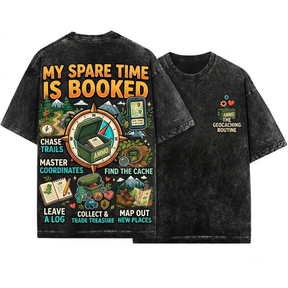 Geocaching Outdoor Adventure Cache Hunting Trails Explore Funny Hobby Gift Unisex Wash T-Shirt