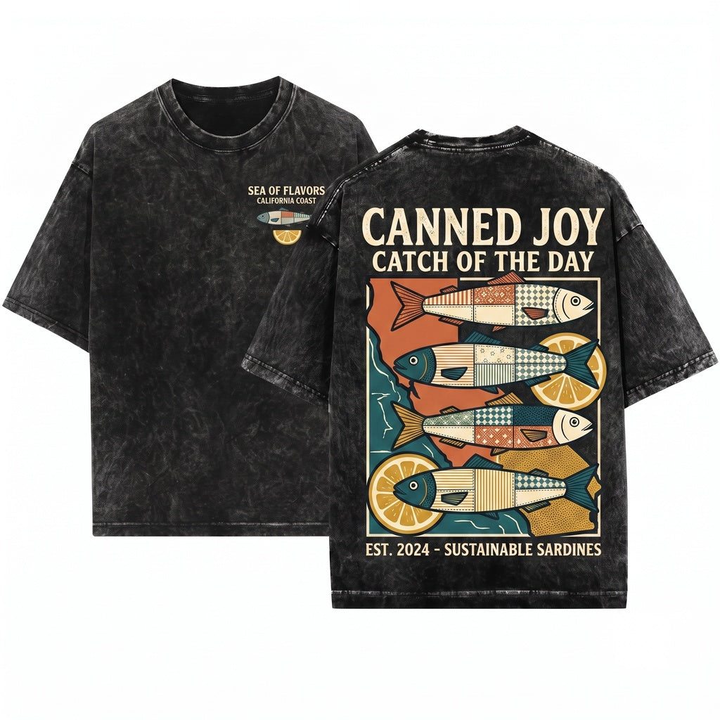 Summer Patchwork Sardine Fish Beach Unisex Wash T-Shirt
