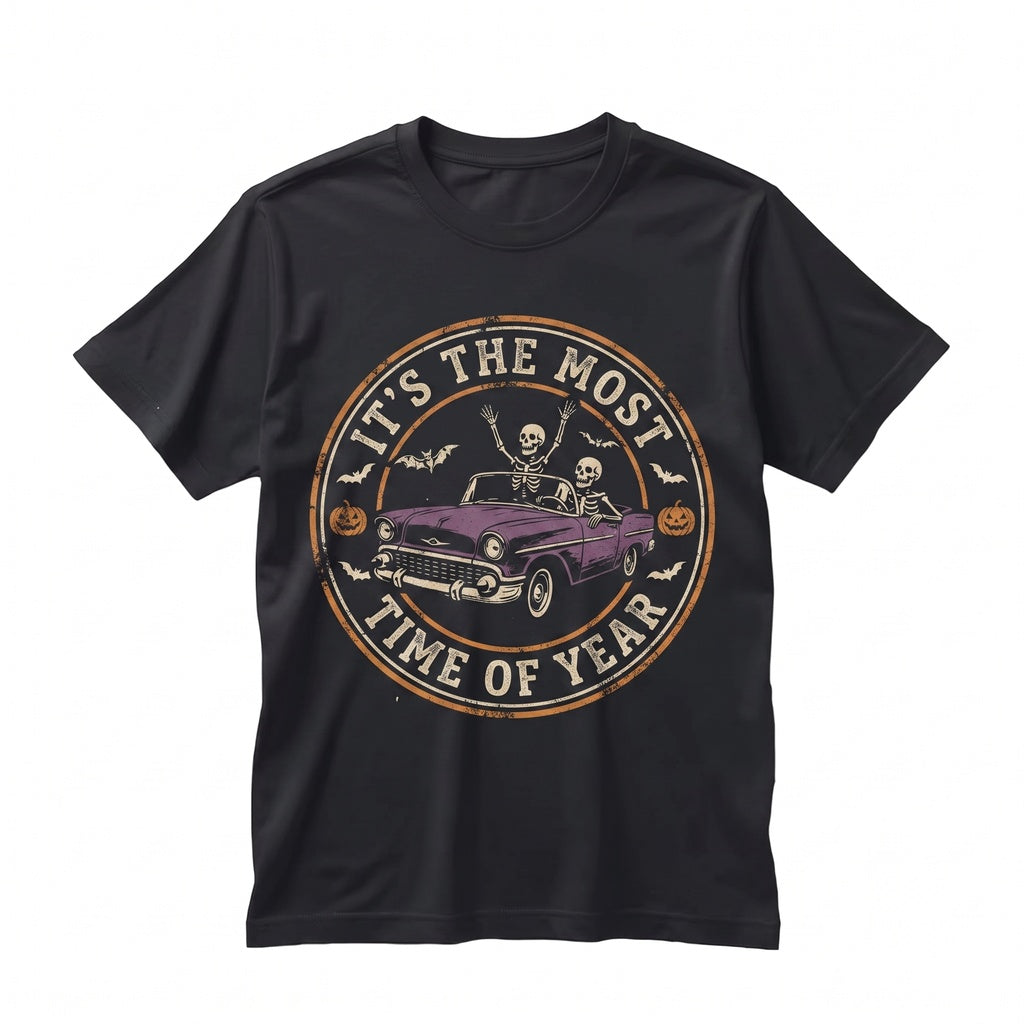 Vintage Halloween Skeleton Car Funny Spooky Season Retro Gothic Graphic Unisex TShirt