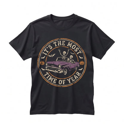 Vintage Halloween Skeleton Car Funny Spooky Season Retro Gothic Graphic Unisex TShirt