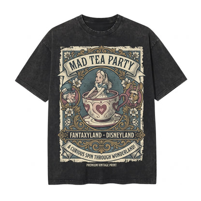 Oversized Alice in Wonderland Mad Hatter Tea Party Vacation Graphic Top, Vintage Fairy Tale Unisex TShirt