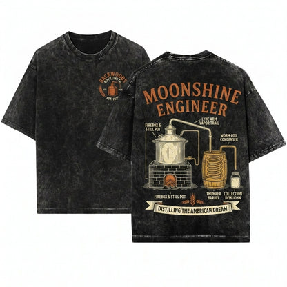 Moonshine Patent Vintage Engineer Blueprint Drawing Graphic Unisex Wash T-Shirt
