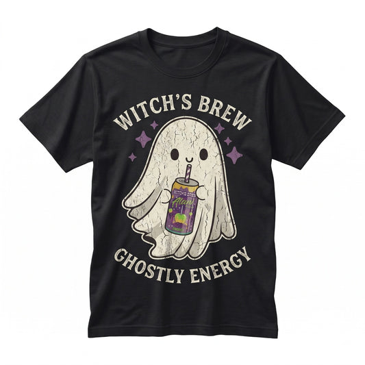 Witchs Brew Spooky Ghost Energy Drink Cute Caffeinated Beverage Lover Halloween Graphic Unisex TShirt