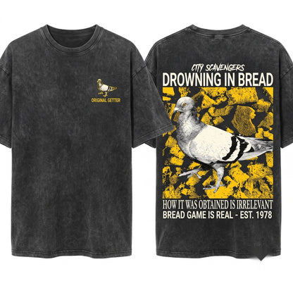 Drowning In Bread Pigeon Funny Vintage Japanese Unisex Wash T-Shirt