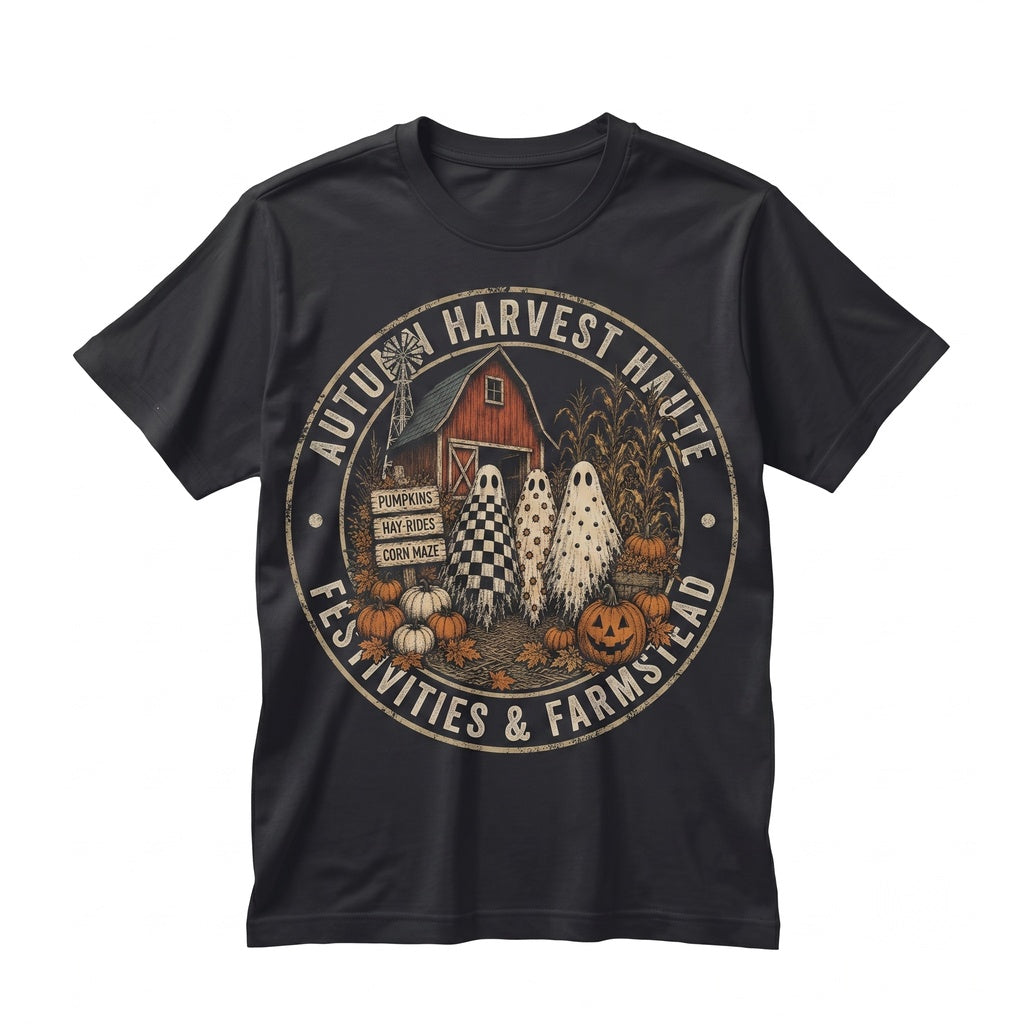 Tis Season Pumpkin Patch Farmhouse Halloween Checkered Floral Polka Dot Ghost Trio Fall Sweatshirt Unisex TShirt