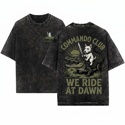 We Ride at Dawn Bull Terrier Chaotic Gamer Mom Or Dad Funny Gift Unisex Heavyweight Garment-Dyed T-Shirt