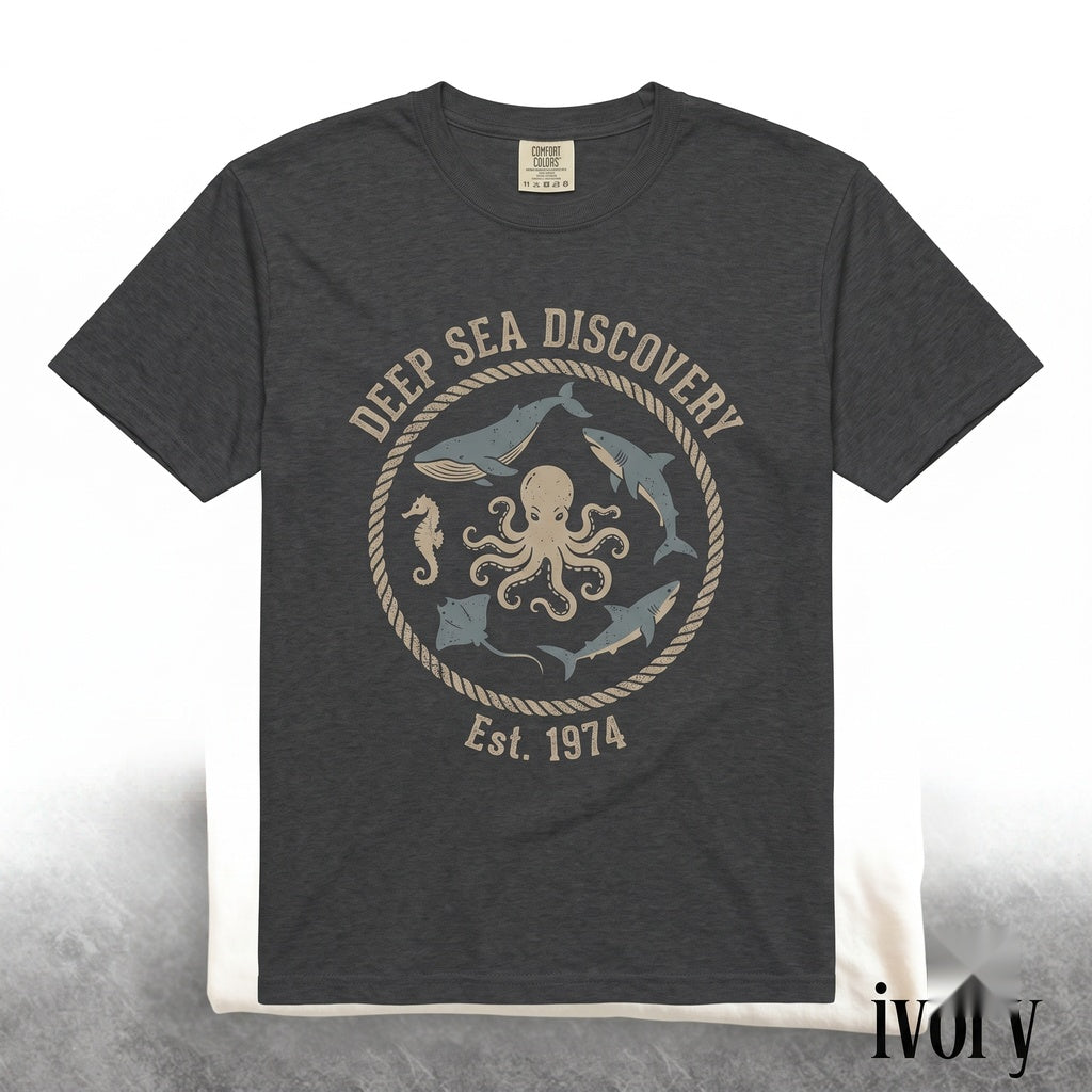 Retro Ocean Creature Collage Graphic Vintage Marine Wildlife Nature Sea Life Beach Gift Unisex TShirt