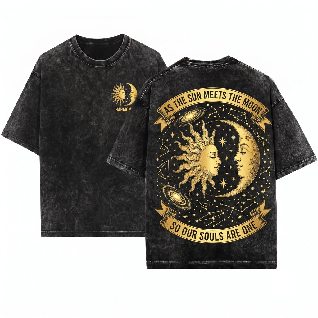 Vintage Sun Moon Celestial Mystic Astrology Graphic Boho Cosmic Art Spiritual Gift Unisex Wash T-Shirt