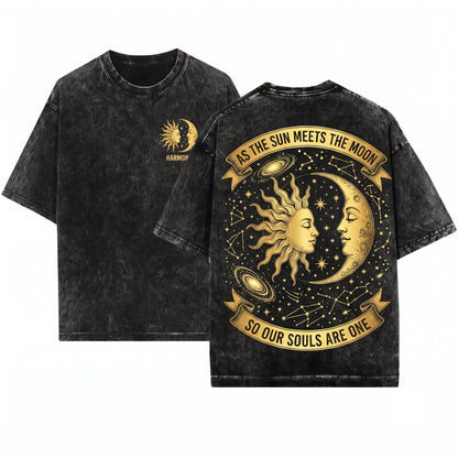 Vintage Sun Moon Celestial Mystic Astrology Graphic Boho Cosmic Art Spiritual Gift Unisex Wash T-Shirt