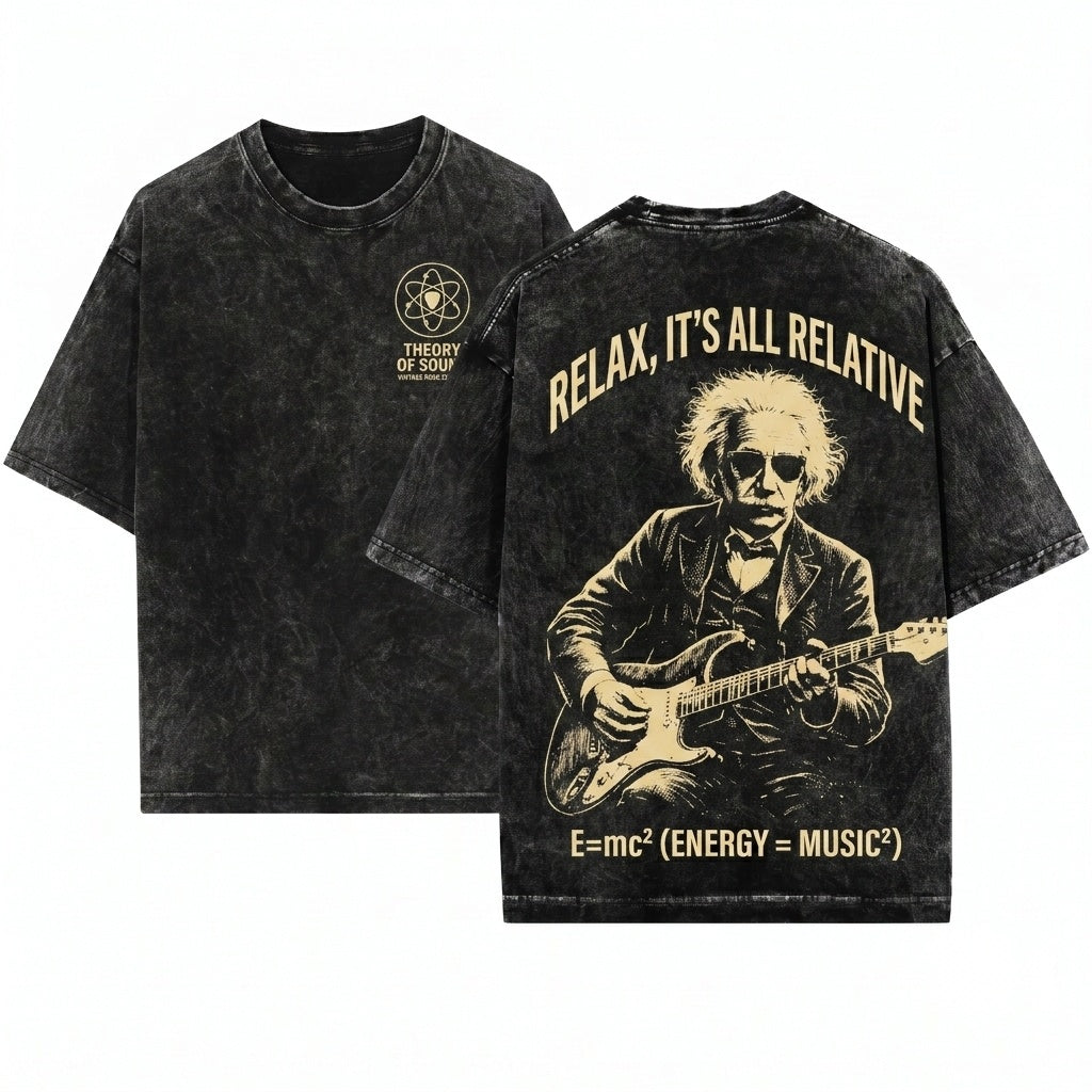 Einstein Playing Guitar Vintage Funny Nerd Music Aesthetic Rock Scientist Gift Unisex Wash T-Shirt
