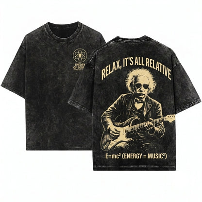 Einstein Playing Guitar Vintage Funny Nerd Music Aesthetic Rock Scientist Gift Unisex Wash T-Shirt