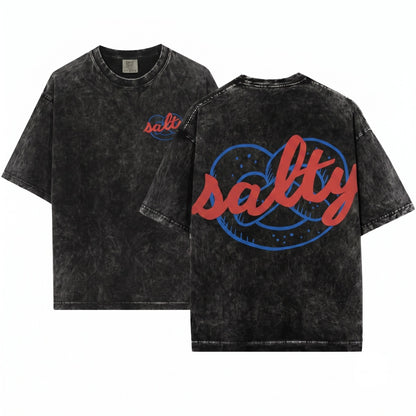 Salty Pretzel Snack Graphic Vintage Retro Unisex Wash T-Shirt