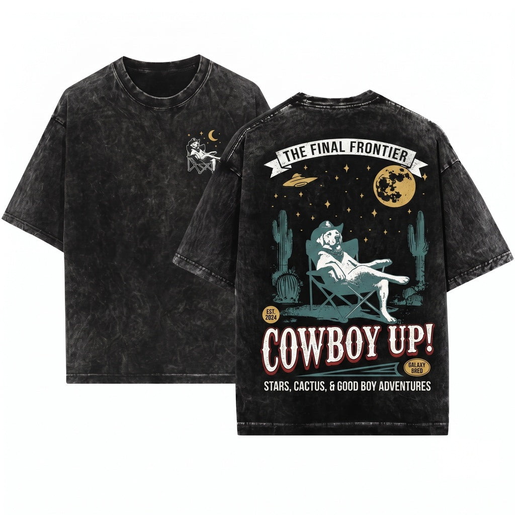 Vintage Western Labrador UFO Cowboy Retro Country Ranch Mom Dad Gift Unisex Wash T-Shirt