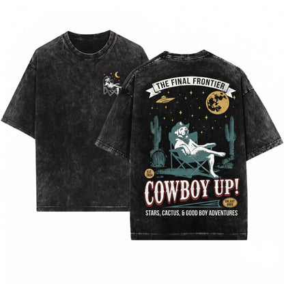 Vintage Western Labrador UFO Cowboy Retro Country Ranch Mom Dad Gift Unisex Wash T-Shirt