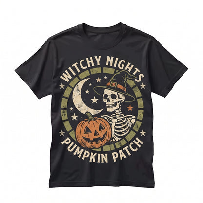 Vintage Witch Hat Skeleton Pumpkin Moon Spooky Halloween Aesthetic Gift Unisex TShirt