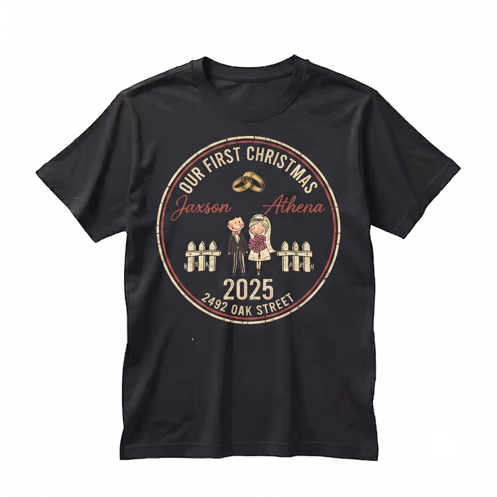 Our First Christmas As Mr Mrs Ornament 2025 Personalized Wedding Anniversary Keepsake Couple With Name Year Unisex TShirt